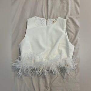 White Feather Trim Sleeveless Top